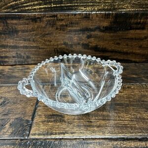 Vintage Imperial Glass Clear Glass Candlewick  6" 2-Handled Divided Jelly Bowl